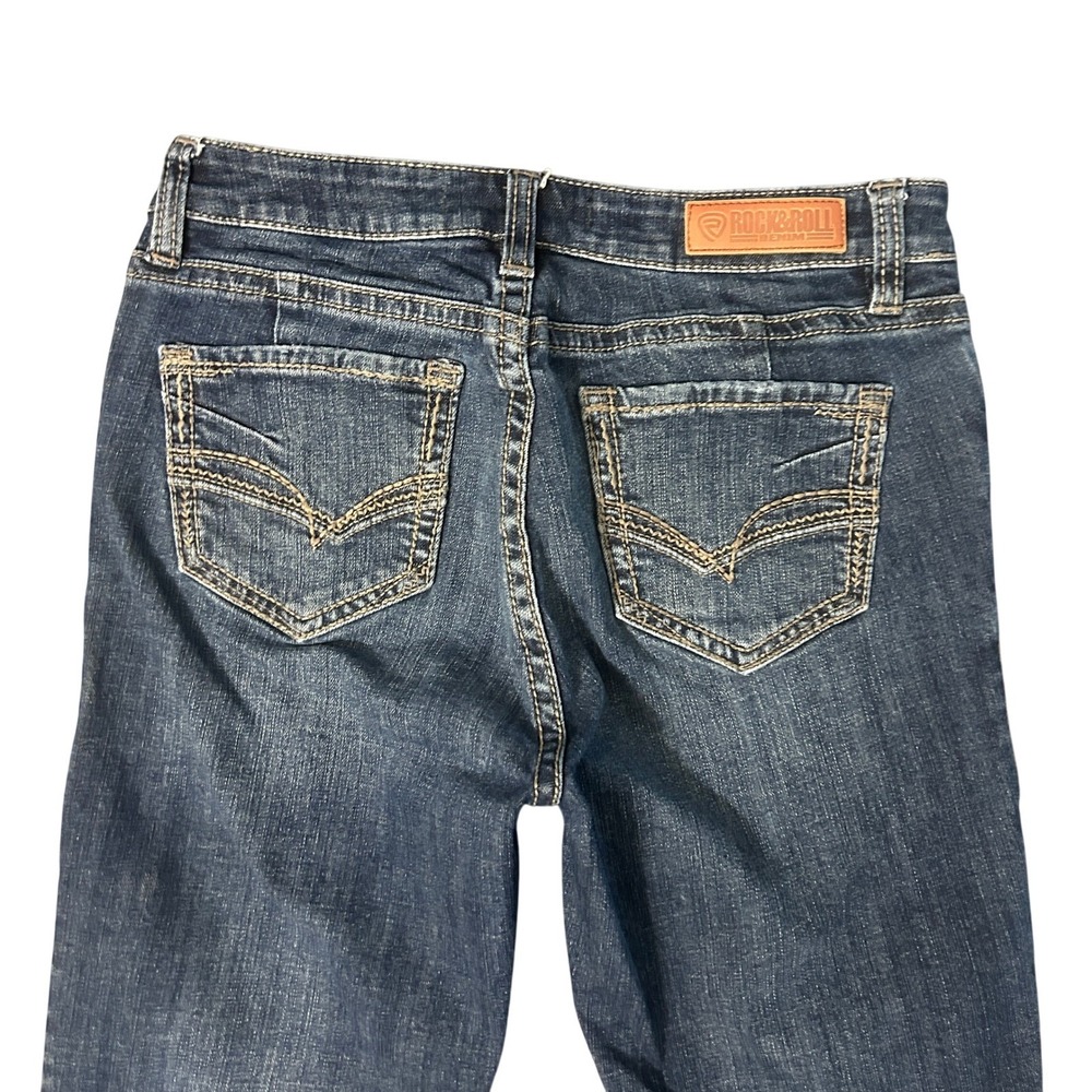 Rock & Roll Mid Rise Riding Bootcut Jeans Womens 26 Blue Western Cowgirl 29x28